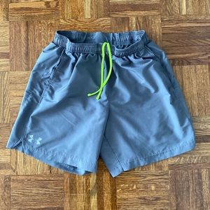Under Armour Men’s S workout shorts in grey and fluorescent yellow
